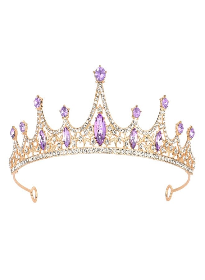 Amariver Gold Wedding Crown Crystal Tiara for Women Queen Crowns Princess Headband Purple Rhinestones Tiaras for Bride Sparkle Hair Accessories for Birthday Prom Pageant Party - Image 1